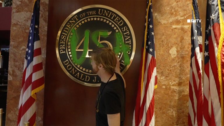 Climate protester vandalizes presidential plaque in Trump Tower