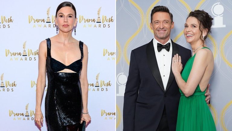 Hugh Jackman’s rumored flame Sutton Foster avoids questions after divorce filing